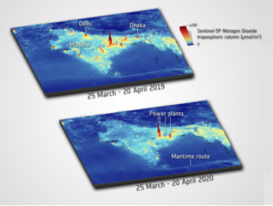 Two maps of nitrogen dioxide pollution in India